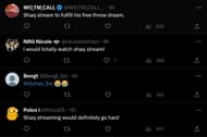 Twitter community discussing Shaquille O'Neal's reaction to the streamer's Kick contract (Image via Full Squad Gaming/Twitter)
